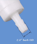 Close-up: Quickun 1/4-inch inline check valve, white plastic hose barb, one-way valve