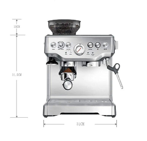Top Shelf Bean To Cup Coffee Maker Featuring A Heavy Duty 15 Bar Pump And Integrated Milk Frother For Pulling Smooth Double Shots And Tasty House Made Lattes Anytime, front view with controls and grinder.
