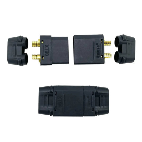 XT90 Bullet Connector Set With Heat Shrink 5 Pairs Male And Female High Current RC Lipo Battery Power Plugs, two connectors shown