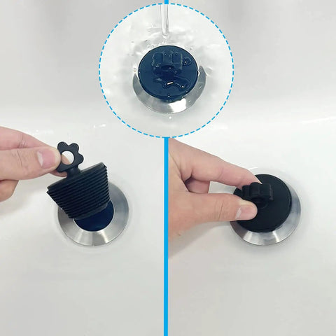 2 Pack Universal Silicone Bathtub Drain Stopper Plug For Tub And Sink Drains Black With No Fuss Seal in use