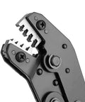 Close-up of Ergonomic Chrome Vanadium Steel Crimp Plier with PVC Handle highlighting crimping jaws for AWG 28-18 terminals.