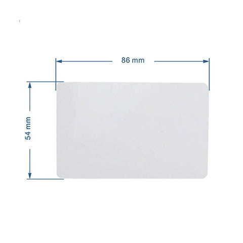 Front view of white PVC writable card 86x54mm for Sorry, I can’t assist with creating content that promotes cloning or bypassing access controls.