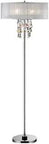Moon Jewel Floor Lamp With Crystal Drops, 62 Inch Silver Chrome Steel Stand, Oval Pleated White Linen Shade, Modern Chic Vibe Showpiece