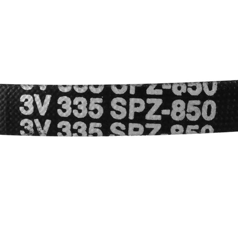 Close-up view of Top Shelf Industrial Rubber V Belt SPZ850 showing marked dimensions, designed for heavy duty power transmission.