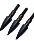 100 Grain Field Points For Archery - 5/16 Inch Steel Screw In Tips, CNC crafted, shown in a set of three for target practice.