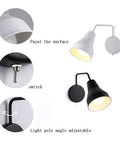 Modern Iron Shade Angle Adjustable Wall Sconces Comes with Switch Easy Wall Light for Study Bedroom Living Room Wall Lighting Fixture Modern Chandeliers (Black) with adjustable light pole.