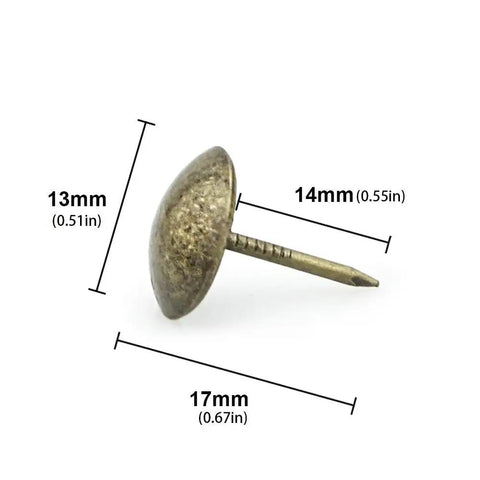 Top Shelf 100 Piece Set Of Antique Bronze Upholstery Nails And Decorative Furniture Tacks, 13mm wide, 17mm long.