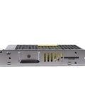 Heavy Duty 24V 150W Switching Power Supply Pushing A Solid 6.5 Amps Low Profile Chassis side view with metal casing.