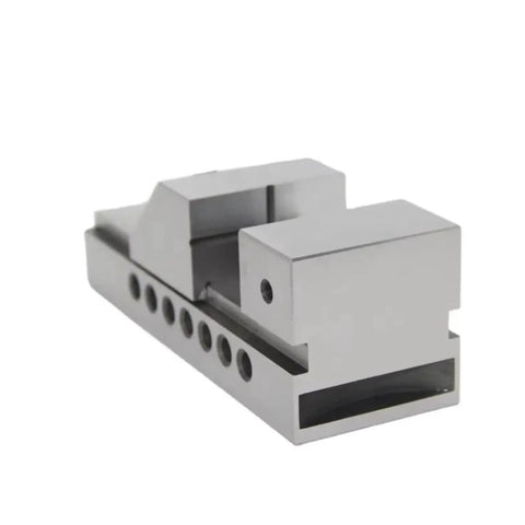 Heavy Duty Manual CNC Clamping Vise With Rock Solid Jaws For Round And Square Stock Integrated Slots close-up view showing steel construction.