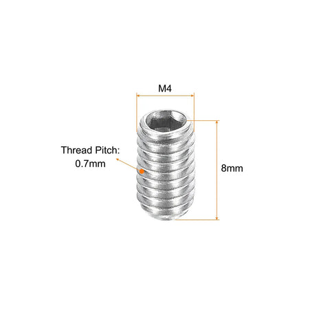 M4 x 8mm Ball Point Set Screws With Hex Socket Drive And Ball Plunger, 0.7mm Pitch, 304 Stainless Steel, side view
