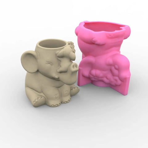 Elephant Planter Silicone Mold For Concrete Pots, Flexible DIY Molding Kit For Flower Pots Or Pen Holders, Cute Elephant Statue Decor Gift.