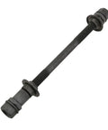 Rear Bicycle Hub Axle For Multi Speed Systems, 185mm 7.28in Length, Three Eighths Inch, Black Conical Lock Nut Washer Kit shown