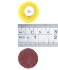1-inch sanding disc, ruler, and yellow shank pad from 110 Piece 1 Inch Sanding Disc Set With Shank And Backing Pads 40 To 600 Grit Hook And Loop Abrasive Kit