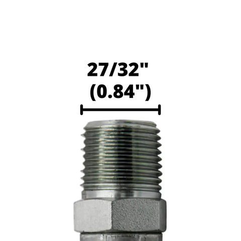 Close-up of male NPTF fitting for One Half Inch By Thirty Six Inch Hydraulic Hose Assembly With Crimped Ends