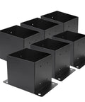 Set of 6 Beefy Heavy Duty 6x6 Post Base Brackets, 14 gauge steel with black powder coat, for indoor outdoor deck, pavilion support.