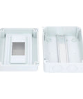 Open view of white Outdoor 8 Way Circuit Breaker Enclosure With Transparent ABS Cover showing interior compartments, IP65 rated.