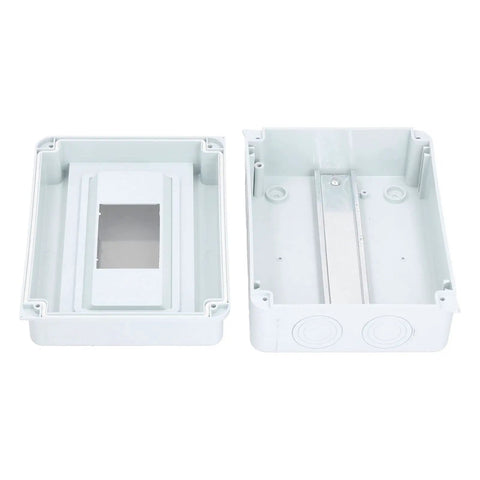 Open view of white Outdoor 8 Way Circuit Breaker Enclosure With Transparent ABS Cover showing interior compartments, IP65 rated.