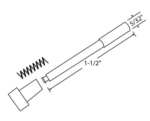 Diagram showing the measurements of components from 25 Pack American Made Window Screen Clips With Aluminum Replacement Pins And Spring Plungers