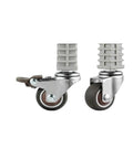 Close-up of Four Pack 1.5 Inch Furniture Square Tube Caster Wheels Set With Stainless Steel Silent Brakes For Universal Racks Sizes 19 22 25 Stem
