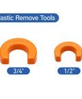 Orange plastic remove tools in 3/4 inch and 1/2 inch sizes on white background