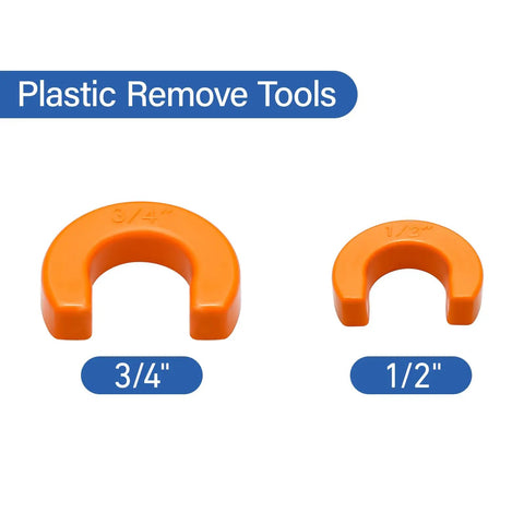 Orange plastic remove tools in 3/4 inch and 1/2 inch sizes on white background