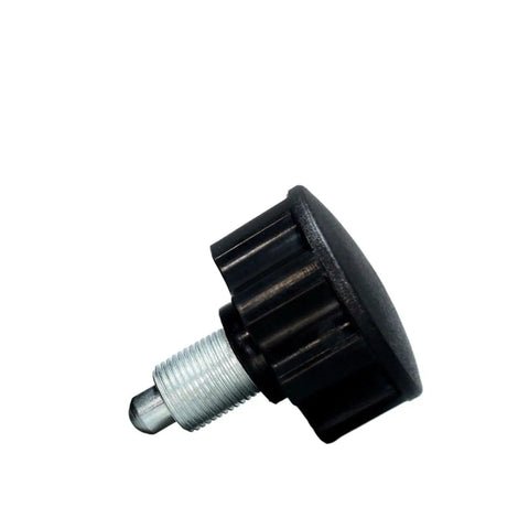 Pro Grade Mini Indexing Locking Plungers with black plastic knob and galvanized steel thread for precise locking in gym builds.
