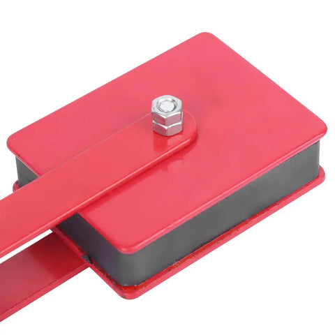 Heavy Duty Magnetic Welding Holder With Adjustable 48.5 Lbs Holding Power top view showing red body and metal clamp for secure positioning.
