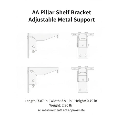 Adjustable Pillar Shelf Bracket For Retail Displays And Modular Shelving Heavy Duty Metal Support diagram with dimensions