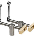 Heavy Duty Woodworking Workbench With Integrated Screw And Accessory Fixing System For DIY Pros clamps and wrenches detail.