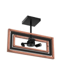 Dope Industrial Rectangle Flush Mount Ceiling Light With Rotatable Metal Frame In Rustic Faux Wood Finish shown at an angle