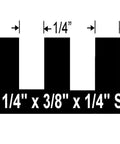Beast Pro Grade Square Notch Trowel notching pattern diagram showing 1/4x3/8x1/4 inch dimensions for mortar spreading.