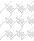 Top Shelf Vertical Blind Carrier Replacement Parts With Stem Upgrades, white plastic carriers arranged in grid.