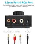 Back panel of Bluetooth 5.3 Receiver And RCA Audio Adapter with 3.5mm and RCA ports for old school stereo systems.