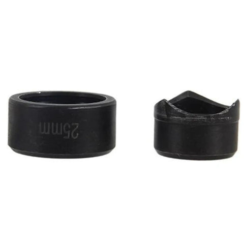 Pro Grade Metal Sheet Knockout Box Hole Cutter Die Set 25mm for precise conduit punches, showing two-piece set in black bearing steel.