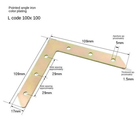 Rock Solid L Bracket Corner Brace 100 Pcs Nickel Plated Steel Mending Plates For Furniture Repair And Shelf Support, 100x100mm size.