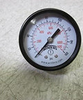 Front view of Winters 2-inch dial pressure gauge with steel case; dual psi/kPa scale.