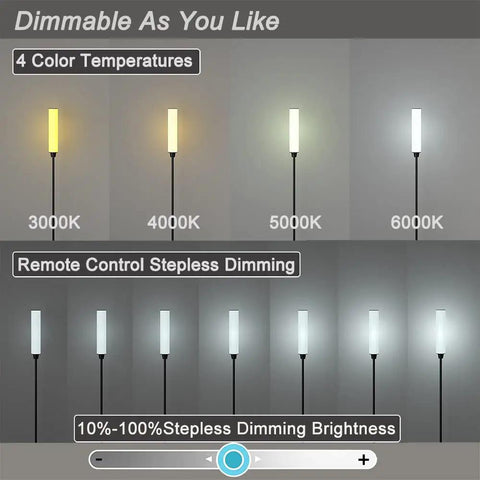 Floor Lamp With Remote Control Dope Bright LED Standing Light showing dimmable settings from 3000K to 6000K for versatile lighting.