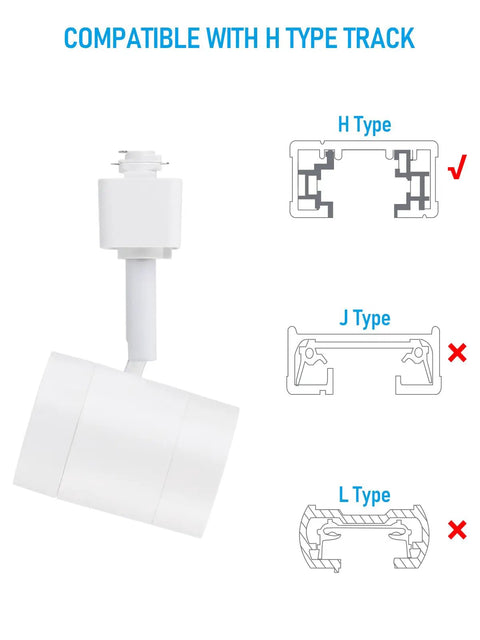 8.5W LED H Track Lighting Heads Pack Of 4 Dimmable ETL Listed 600 Lumens CRI90 2700K Soft White Matte White Finish Ideal For Stores Shops Cafes Plug And Play Setup With Flexible Angles compatible with H type track
