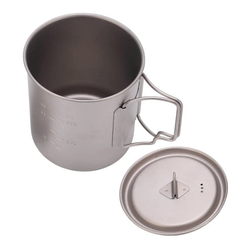 750ml Folding-Handles Outdoor Water Mug For Camping And Hiking, Lightweight Alloy Cup, with lid and folding handles