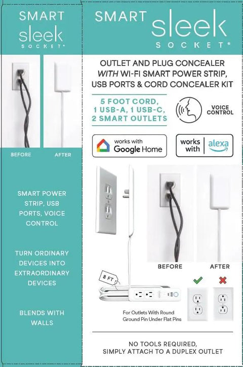 Universal Outlet Concealer With WiFi Smart Power Strip That Hides Cord Clutter And Plug Eyesores While Blending Into Walls.