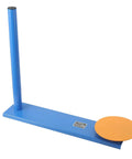 Heavy Duty Manual Stretch Film Dispenser Portable Wrap Tool For Quick Pallet Packaging And Warehouse Shipping Tasks You Can Knock Out In No Time Flat Today, blue metal structure with round orange platform.
