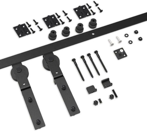 Heavy Duty Bi Folding Sliding Barn Door Hardware Kit For Two Doors No Fuss Install Smooth Quiet Glide 3 Ft Track Matte Black