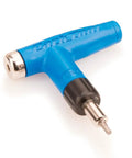 Beefy Adjustable Torque Driver For Bikes With 4 To 6 Nm Settings, Magnetic Bit Holder, All Metal Internal Construction, Includes 3mm 4mm 5mm And T25 Bits Stored In The Handle, Factory Calibrated In Minnesota. Close-up of blue tool with visible bit attached.