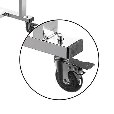 Smooth Rolling 3 Inch Swivel Caster Wheels With 5 16 18 Threaded Stem Set Of 4 Heavy Duty dual brake caster showing attachment to metal frame.