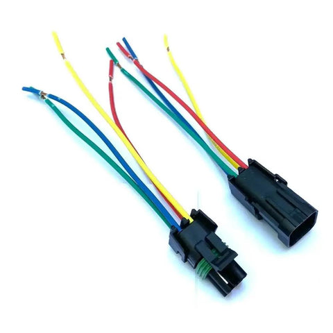 Kick Your Wiring Setup Up A Notch With This Slick 16 AWG Weather Pack 4 Pin Sealed Connector Kit Ready To Go With Pre Attached Six Inch Wires For Super Easy Install And Total Protection Against Rain Gunk And Corrosion In Tough Conditions. 4-pin black plastic connector kit with 16 AWG prewired leads