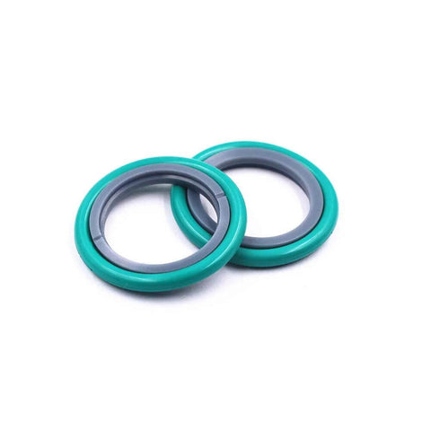 Rod sealing rings, front view: two green-gray rings for waterjet machines (XST17/220) spare parts