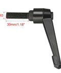 Side view of M10 30mm Adjustable Clamping Lever Handle With Push Button Locking Ratchet And Threaded Male Stud Knobs In Black Finish.