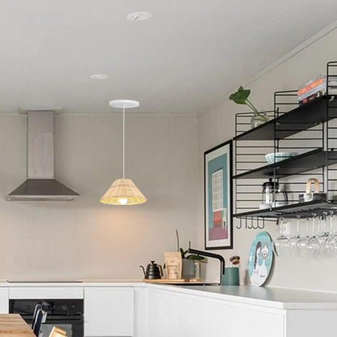 Kiven Instant Light Conversion Kit for 4/5/6inch Hole, 1-Light Glass Farmhouse pendant light in a modern kitchen setting.