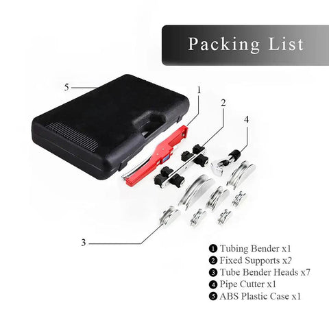 Pro Grade Ratcheting Tube Bender Kit With Seven Aluminum Heads One Quarter To Seven Eighths Inch OD Tubing Ninety Degree Manual Bender Pipe Cutter And Deburring Tool For HVAC Refrigeration Heating Copper Aluminum Steel