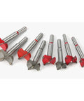 Precision 14mm Forstner Drill Bit Heavy Duty Cemented Carbide Hole Saw set of drill bits with red accents for woodworking tasks.